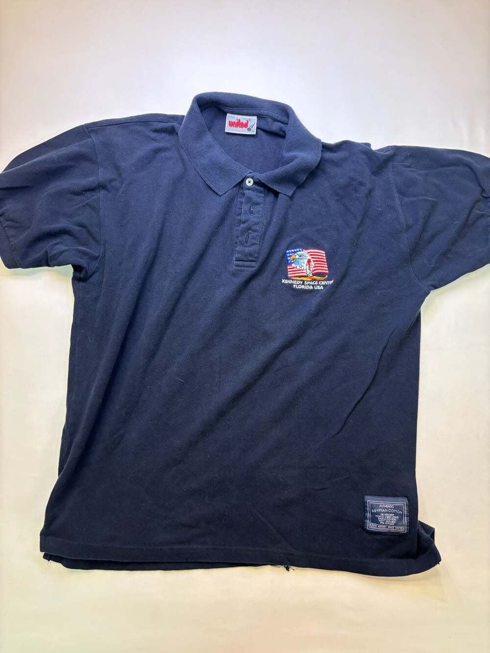 Vintage United Kennedy Space Center Florida USA Navy Blue Polo Shirt XL